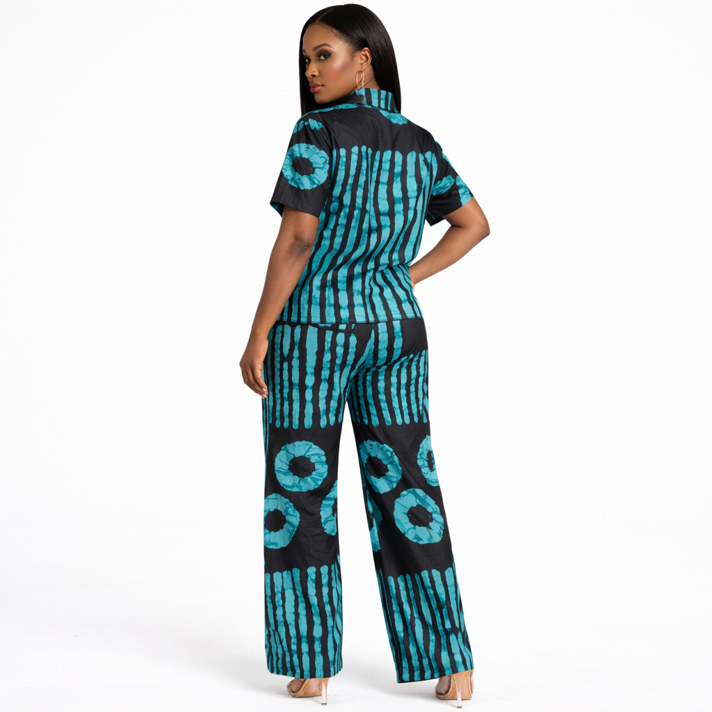 Unisex Blue Pattern Two Piece Traditional Outfit Set